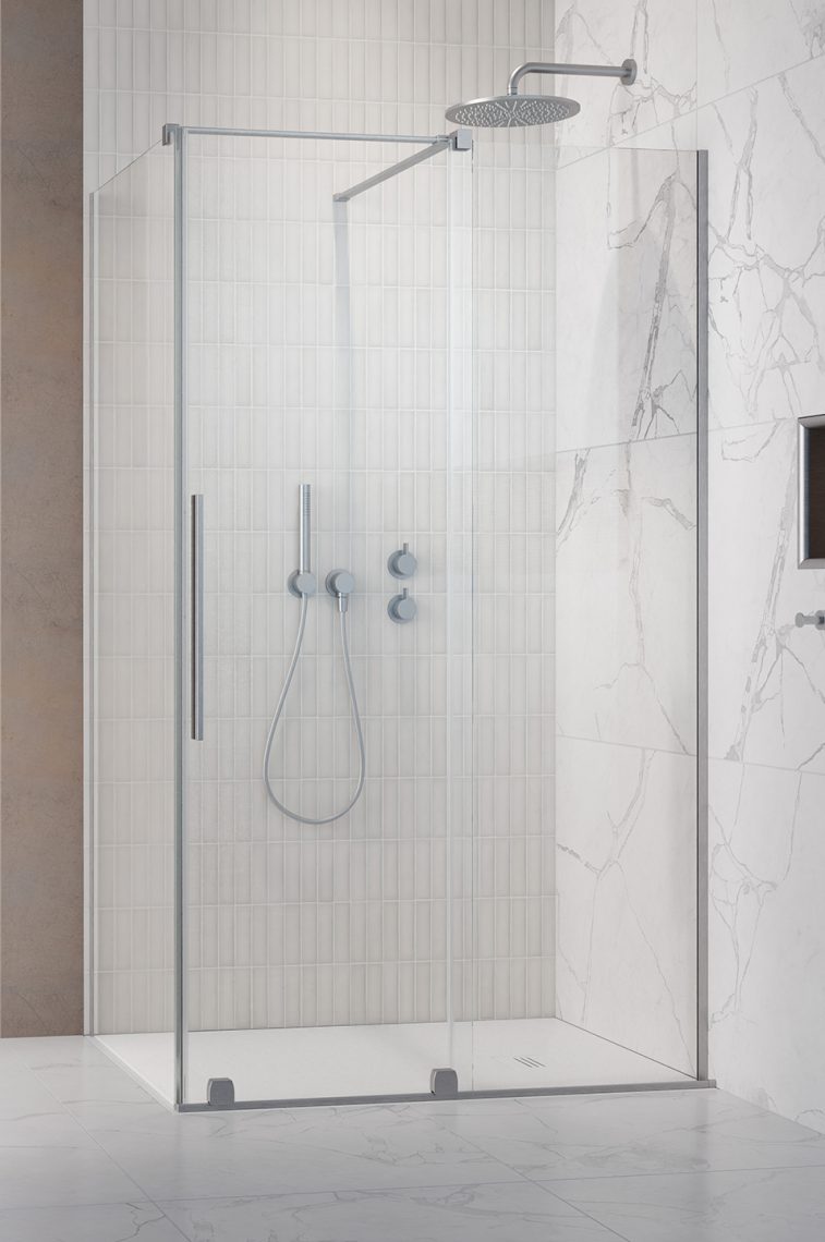 душевой уголок radaway furo brushed nickel kdj r 130x110 стекла прозрачные, профиль брашированный никель