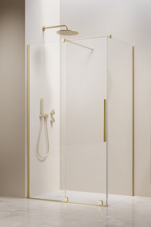 душевой уголок radaway furo brushed light gold kdj 100x100 левый, стекла прозрачные, профиль брашированное светлое золото
