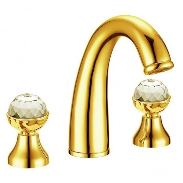смеситель для умывальника на три отверстия boheme imperiale presente 337 золото, ручки swarovski