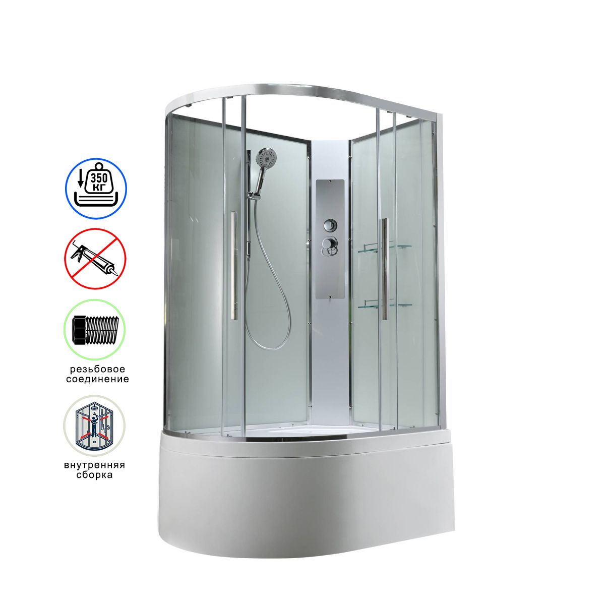 душевая кабина avacan em5812rnt ava 120x80 правая, без крыши, стекла прозрачные, профиль хром