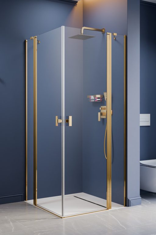 душевой уголок radaway nes gold kdd ii 90x80 стекла прозрачные, профиль золото