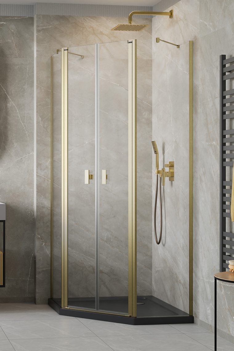 душевой уголок radaway nes brushed gold ptd 90x100 стекла прозрачные, профиль брашированное золото