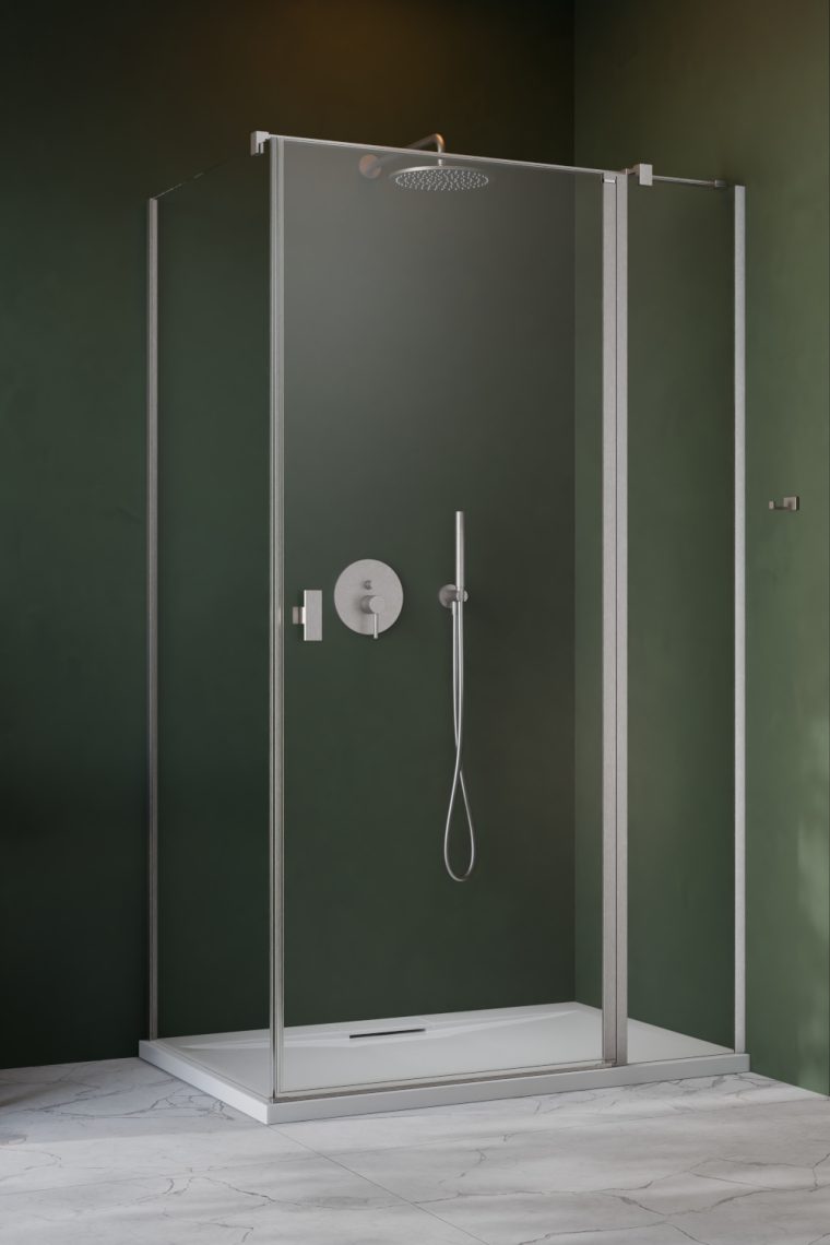 душевой уголок radaway nes brushed nickel kdj ii 80x90 правый, стекла прозрачные, профиль брашированный никель