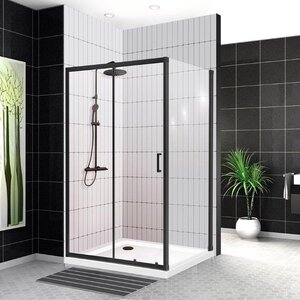 душевой уголок belbagno uno-195 120x80 стекло прозрачное / профиль черный
