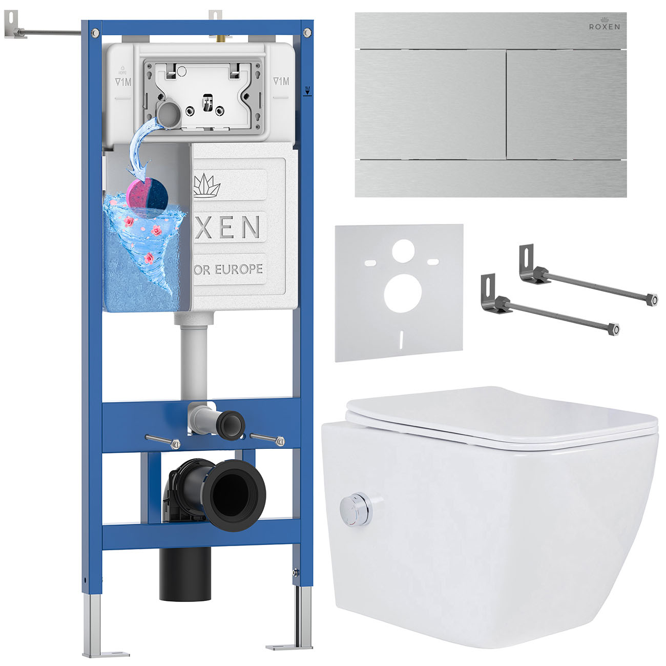 комплект инсталляции roxen 6 в 1 stounfix dual fresh 868571 клавиша сатин