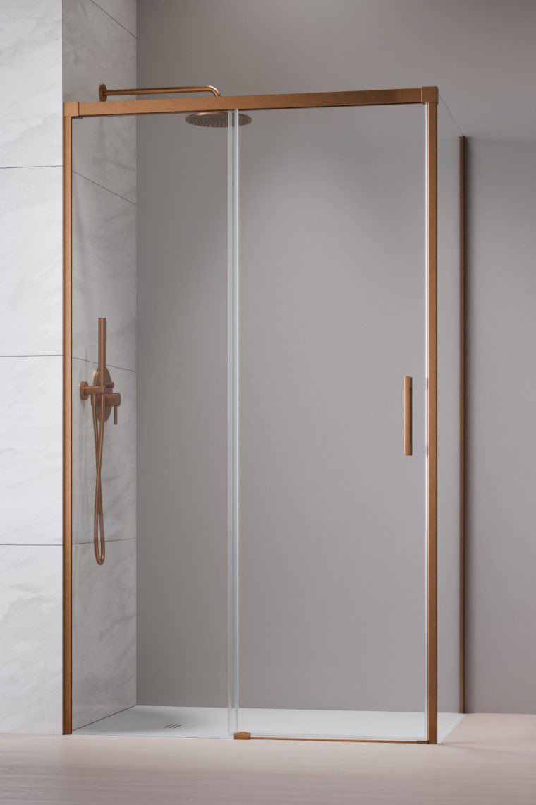 душевой уголок radaway idea 6 brushed copper kdj 120x100 левый, стекла прозрачные, профиль брашированная медь