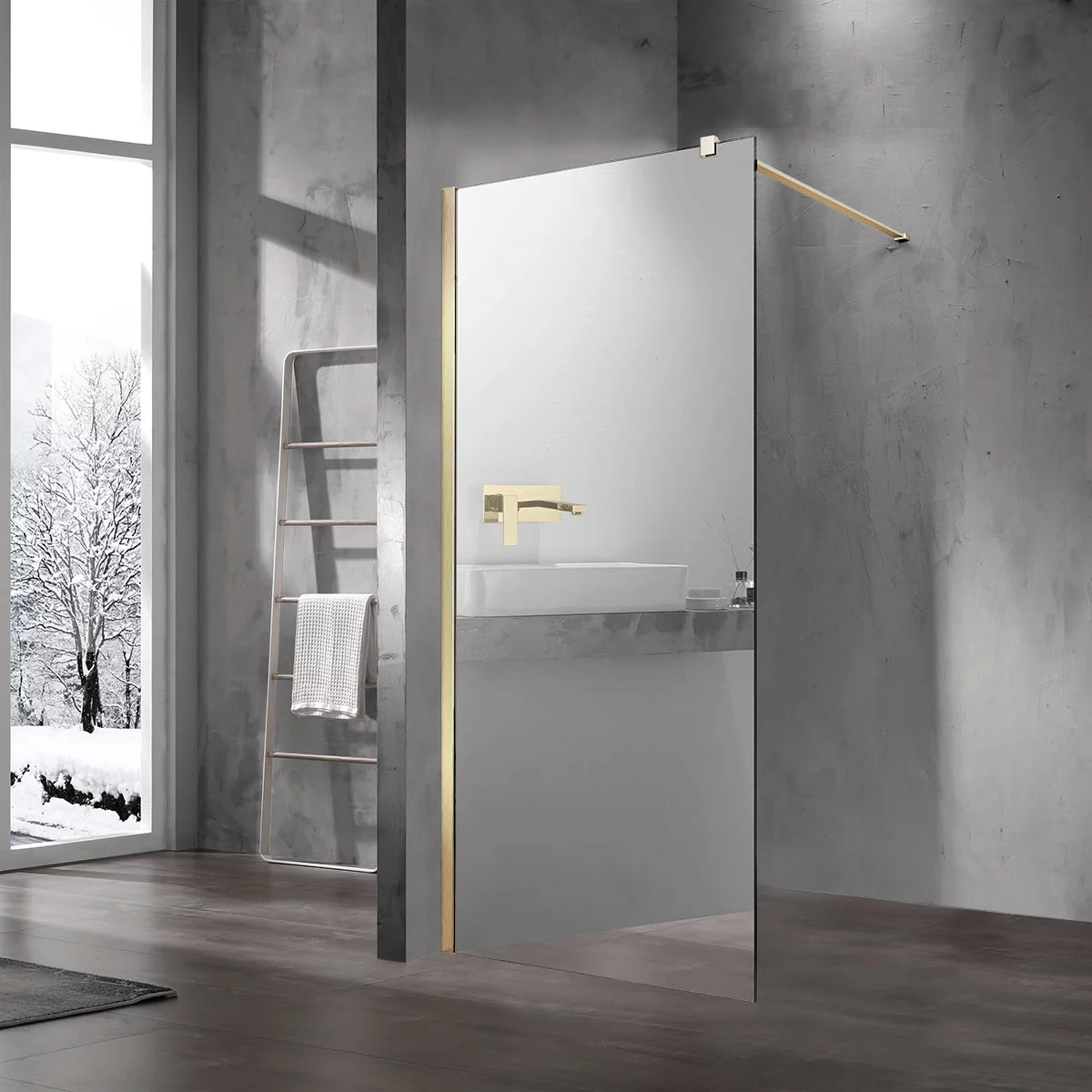 душевой уголок vincea walk-in vsw-1h100mrg 100x200 цвет стекла зеркальный, профиль матовое золото