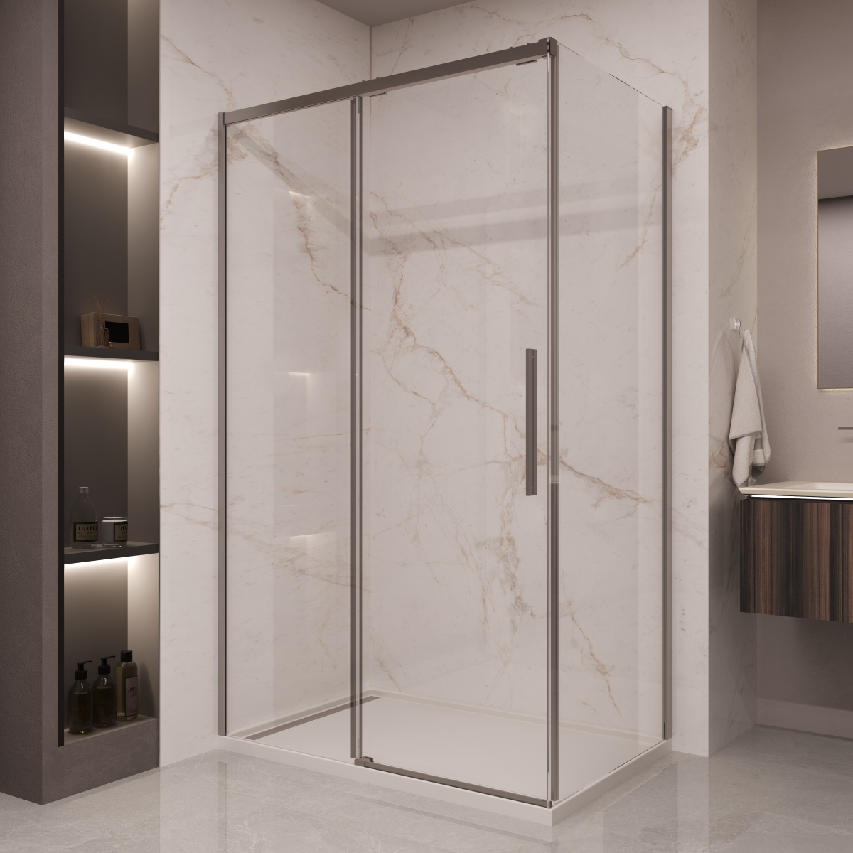 душевой уголок vincea stella vsr-1st1012clgm 120x100 стекла прозрачные / профиль вороненая сталь
