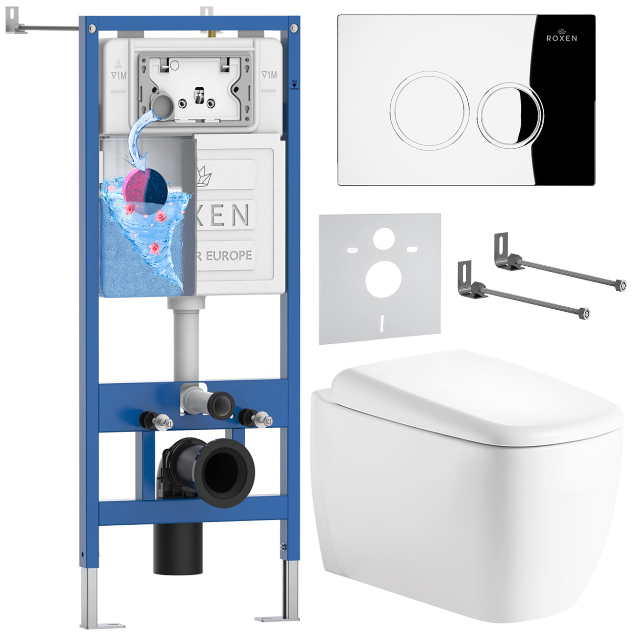 инсталляция roxen stounfix dual fresh 710200 с унитазом 530220-02 и клавишей смыва santi 410260ch с аромадозатором