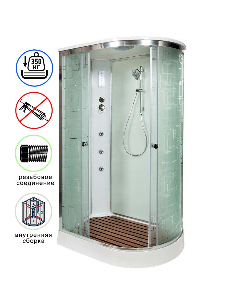 душевая кабина avacan em2012lgm+el ava 120x90 с гидромассажем и электрикой, левая, стекла с узором, профиль хром
