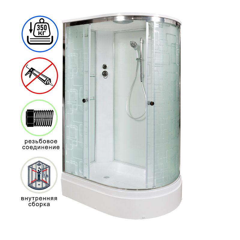 душевая кабина avacan em3012l ava 129x90 стандарт, левая , стекла с узором, профиль хром