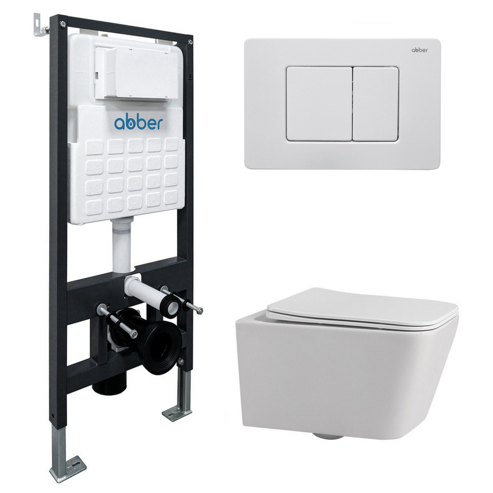комплект инсталляции abber ac0105 с клавишей смыва ac0120mw матовый белый и подвесным унитазом rechteck ac1201