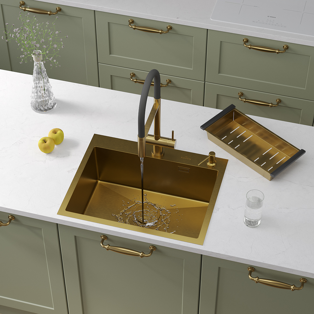 кухонная мойка roxen simple 560220-60g 60x50 pvd gold