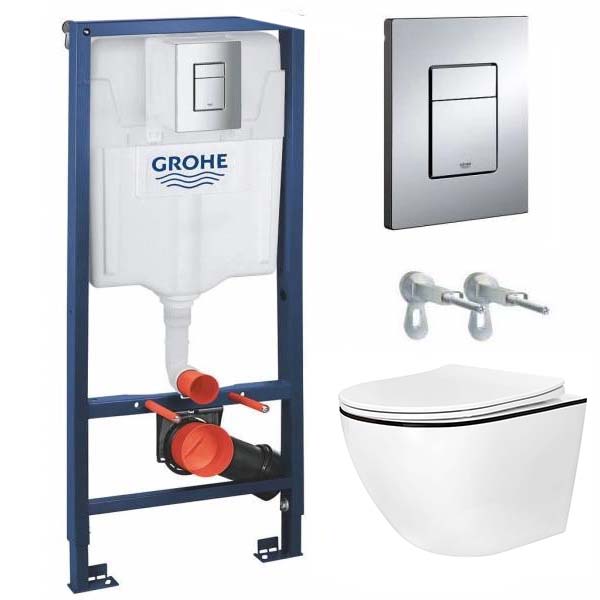 комплект инсталляции grohe rapid sl 38772001 (3 в 1) с клавишей смыва хром и подвесным унитазом amore di mare delio black line p203b
