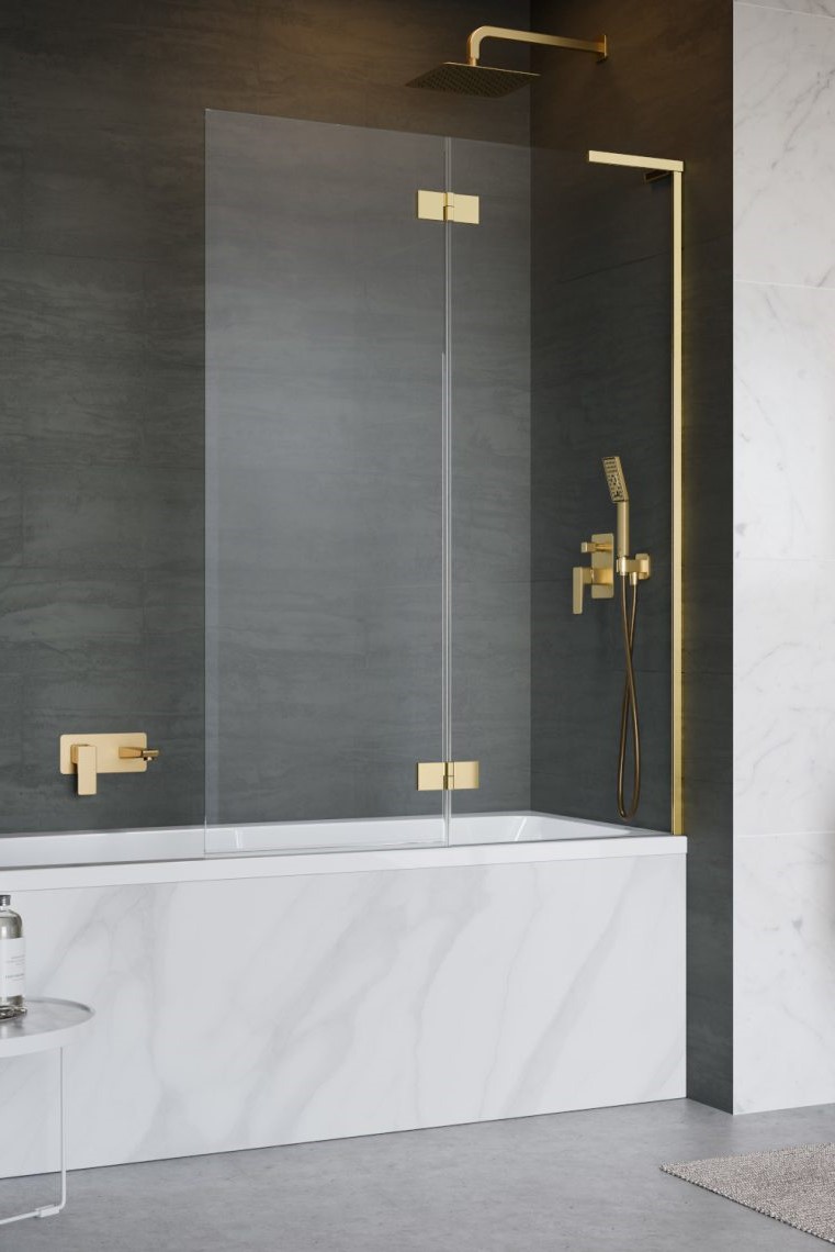 шторка на ванну radaway essenza 8 sl gold pnd ii 130x150 правая, стекла прозрачные, профиль золото