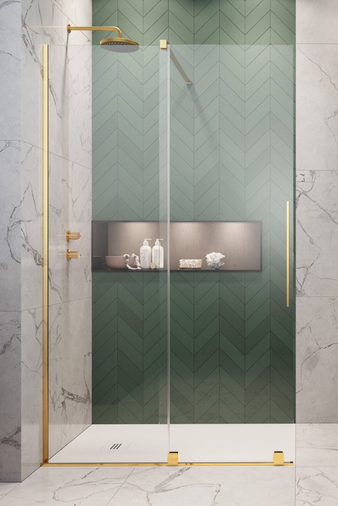 душевой уголок radaway furo gold walk-in 130l 130x200 стекло прозрачное, профиль золото (левый)