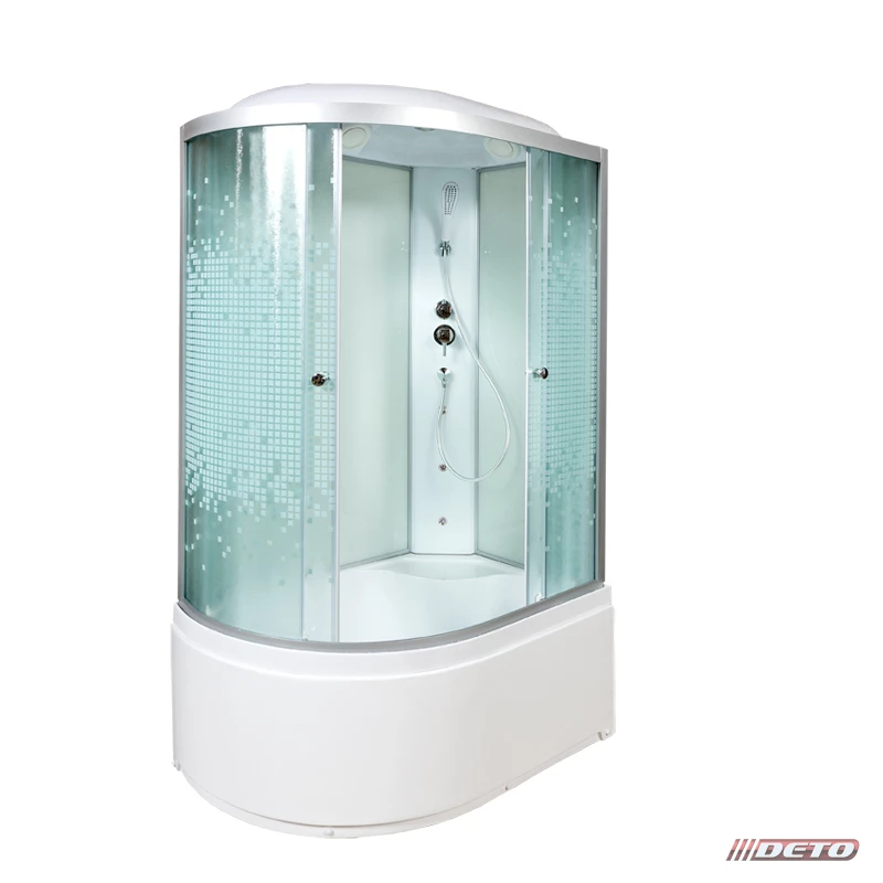 душевая кабина deto l920 r gm 120x80 с гидромассажем, стекла с рисунком, профиль серый (правая)