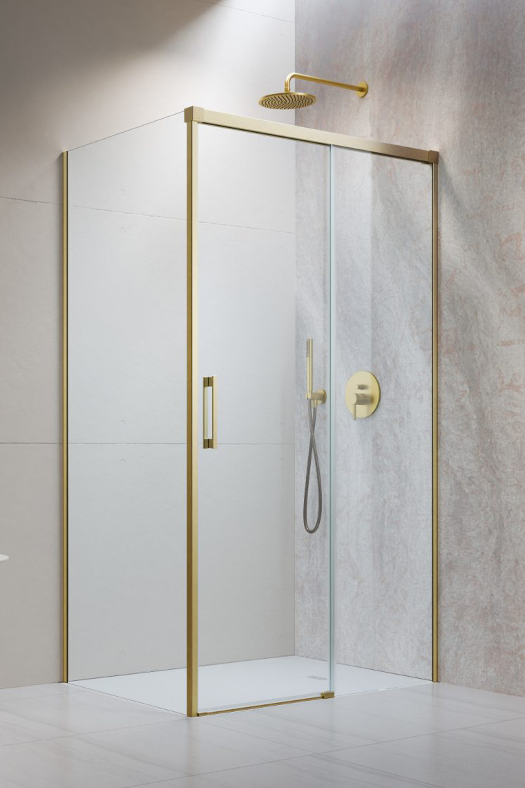 душевой уголок radaway idea brushed gold kdj 110x110 правый, стекла прозрачные, профиль брашированное золото