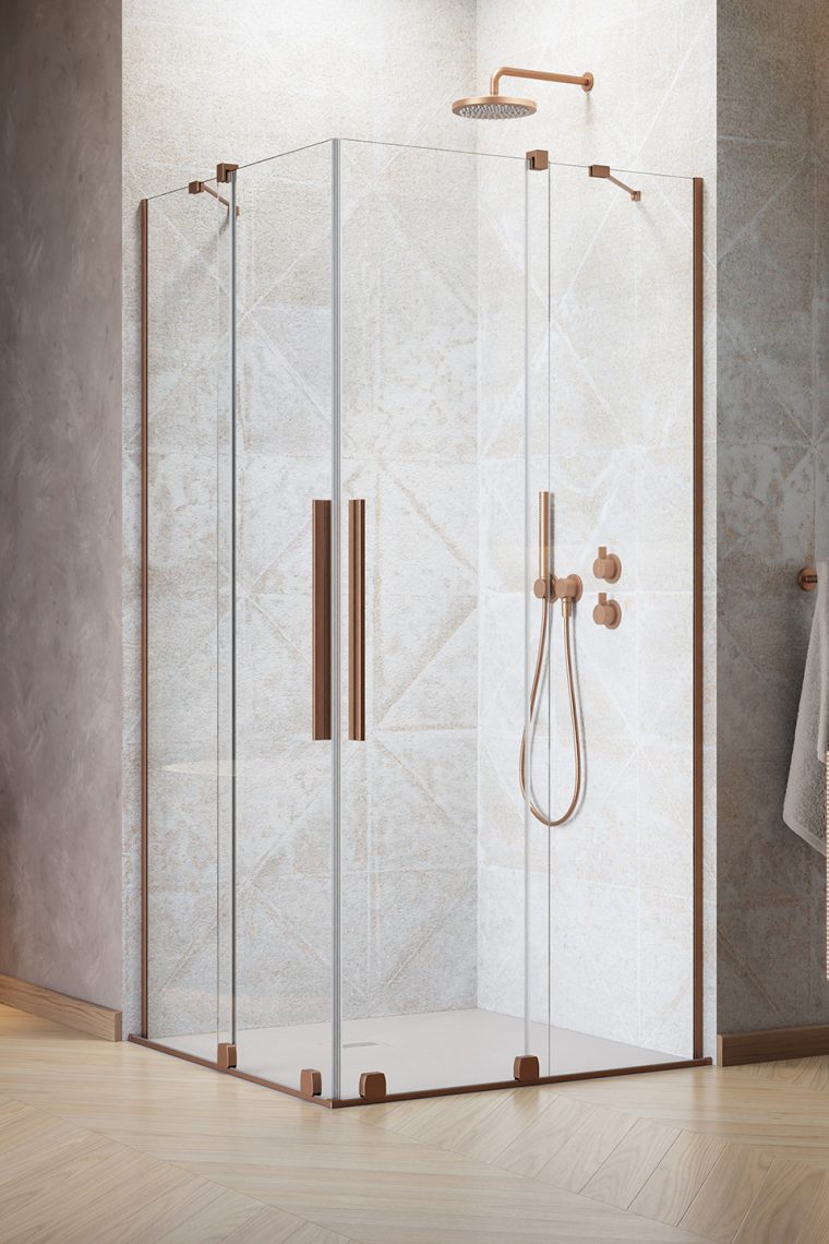 душевой уголок radaway furo brushed copper kdd 120x100 стекла прозрачные, профиль брашированная медь