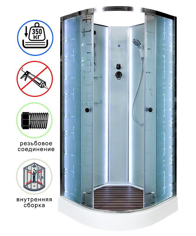 душевая кабина avacan em2011nled ava 110x110 led, стекла с узором, профиль хром