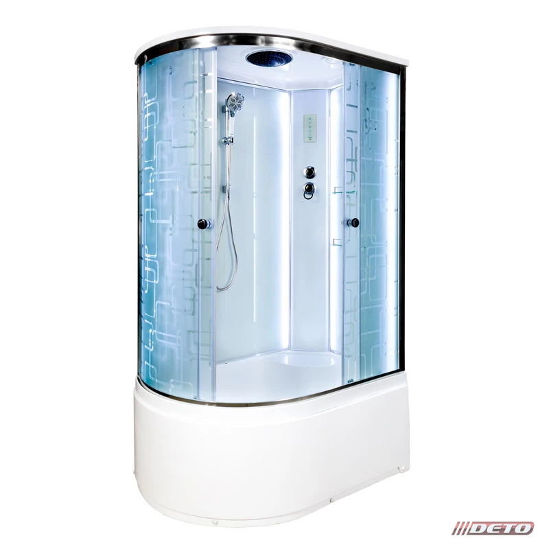 душевая кабина deto em4511 led r 110х80 стекла с рисунком, профиль хром, правая