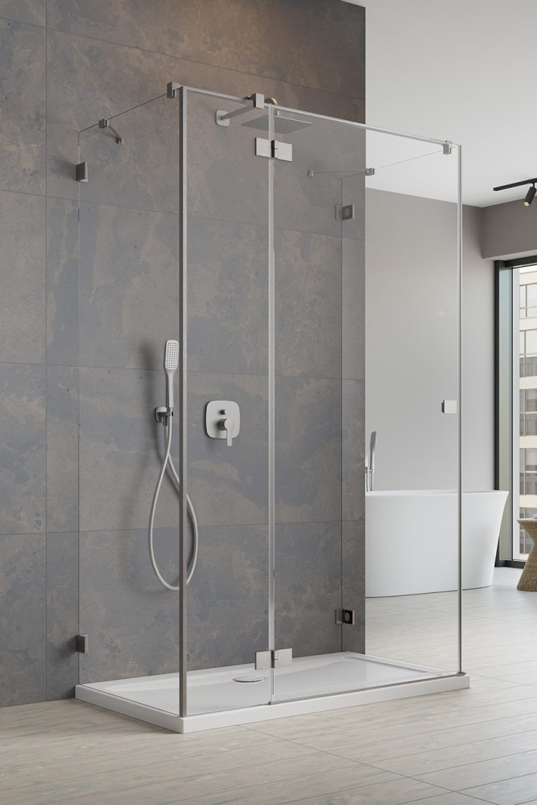 душевой уголок radaway essenza pro brushed nickel kdj+s 100x100 левый, стекла прозрачные, профиль брашированный никель