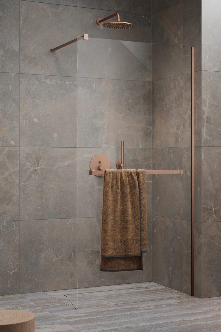 душевой уголок radaway modo new brushed copper ii 130x200 с полотенцедержателем, стекла прозрачные, профиль брашированная медь