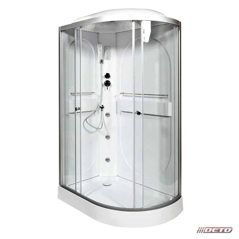 душевая кабина deto l602l gm+el120x80 с гидромассажем и электрикой, стекла прозрачные, профиль хром (левая)