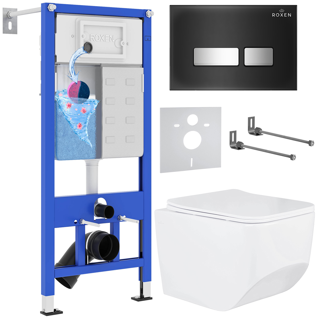 комплект инсталляции roxen stounfix dual fresh 649644 клавиша черная, с аромадозатором