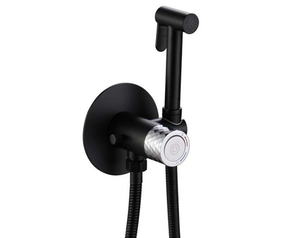 смеситель для биде с гигиеническим душем vivi felice 4515 cromo-nero opaco  с термостатом черный/хром