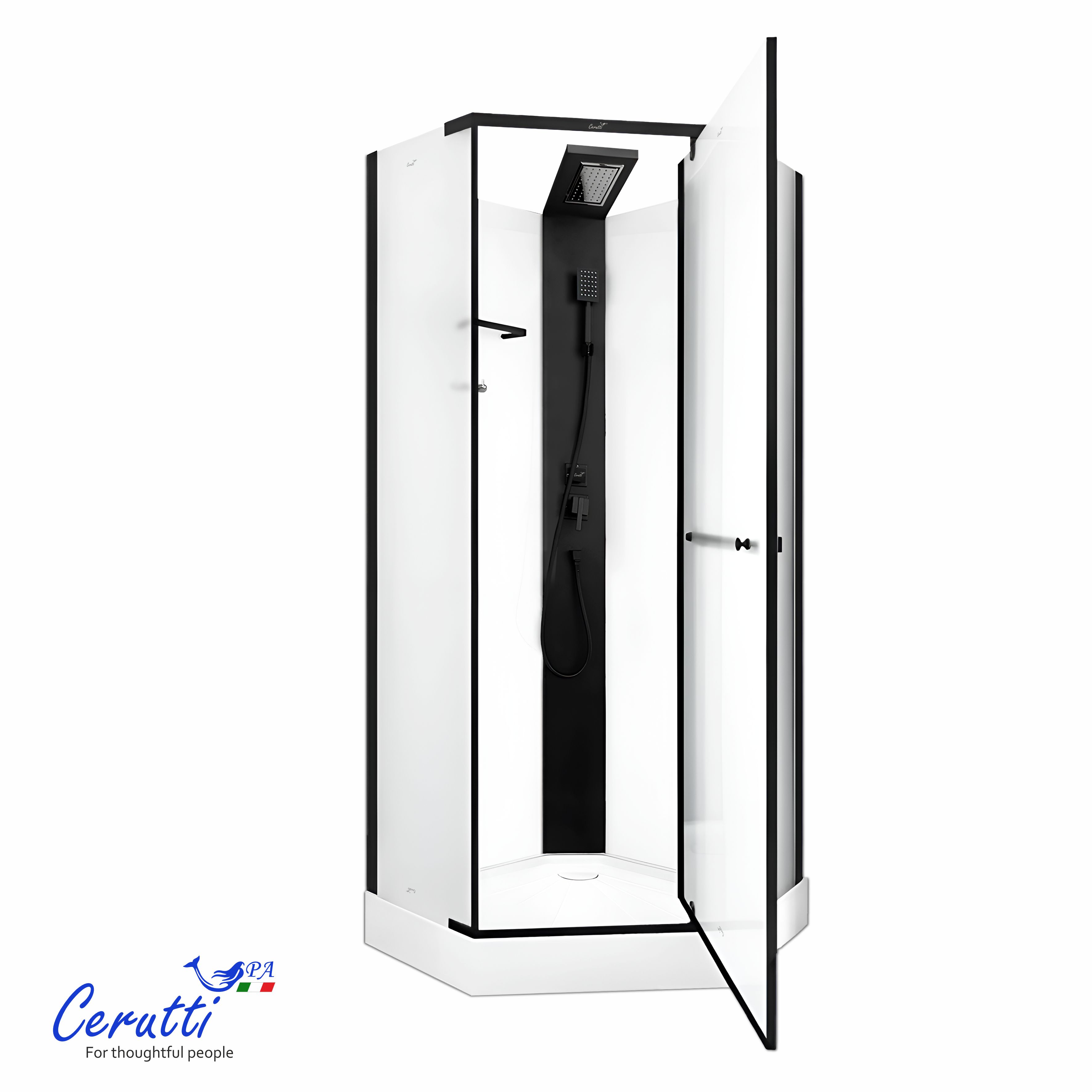 душевая кабина ceruttispa chika901bf 90x90 стекла матовые, профиль черный матовый