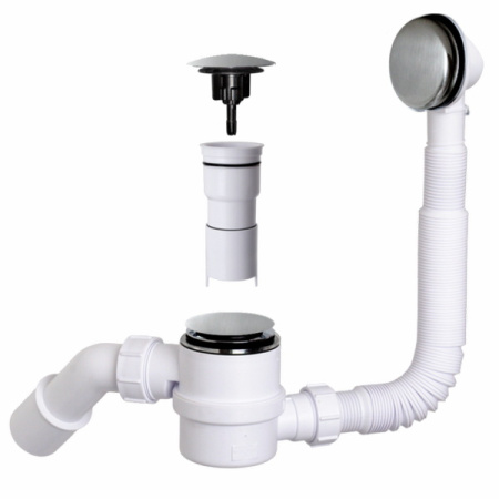 сифон для ванны mcalpine mrb11-sn, click-clack (300-700мм), с прочисткой снаружи, сатиновый никель