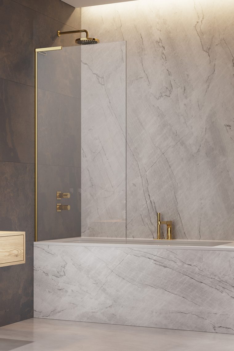 шторка на ванну radaway modo sl gold pnj ii 60x150 левый, стекла прозрачные, профиль золото