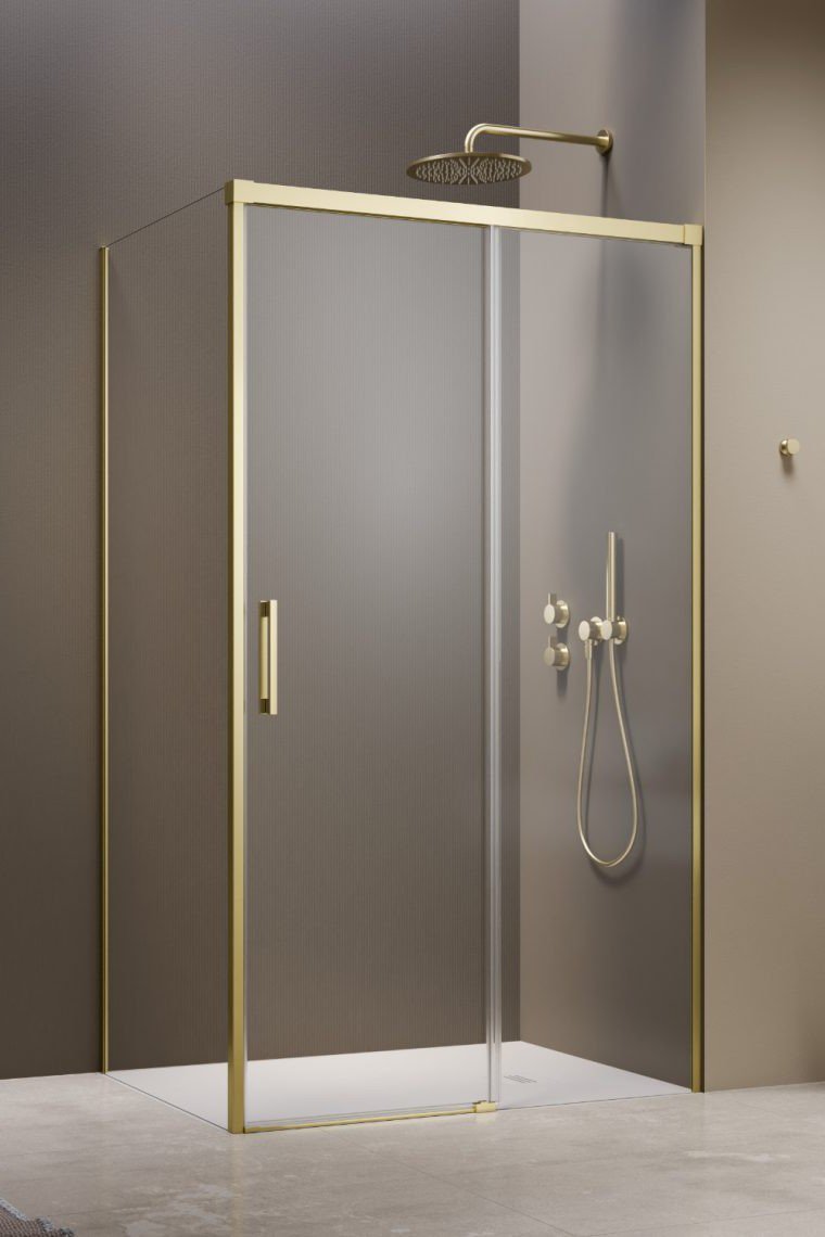 душевой уголок radaway idea 6 brushed light gold kdj 140x70 правый, стекла прозрачные, профиль брашированное светлое золото