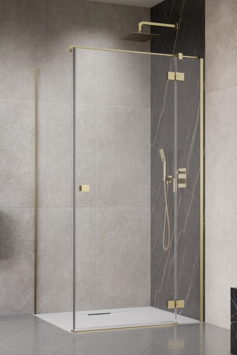 душевой уголок radaway essenza 8 brushed gold kdj 100x70 правый, стекла прозрачные, профиль брашированное золото