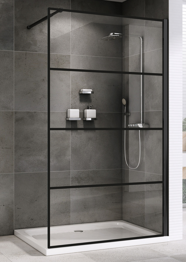 душевой уголок abber immer offen ag65120b walk-in 120x200 прозрачные стекла / черный профиль