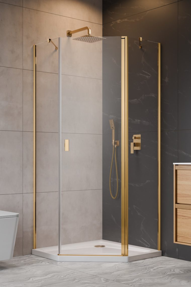 душевой уголок radaway nes 6 gold ptj 90x80 правый, cтекла прозрачные, профиль золото