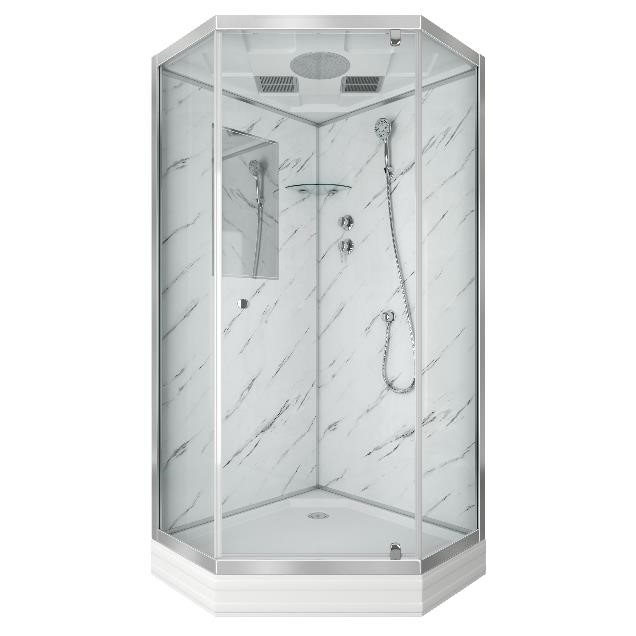 душевая кабина niagara ng-7702dm 100x101 стекла прозрачные, задняя стенка под мрамор, профиль хром