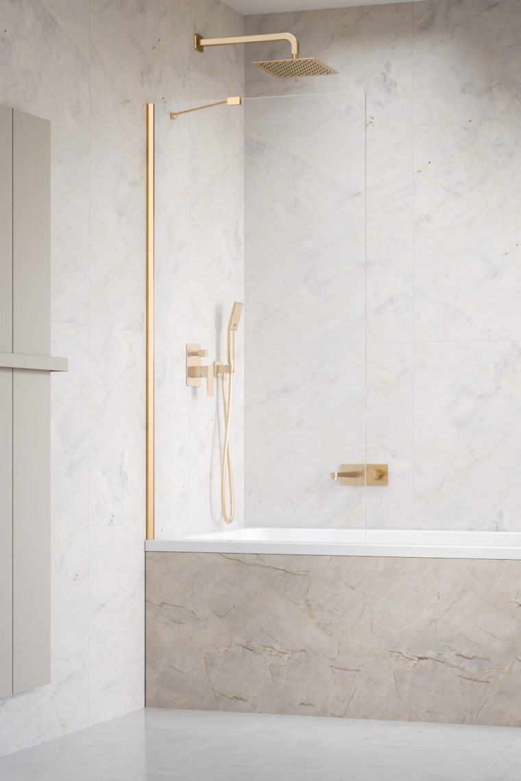 душевая шторка radaway idea 6 gold pnj ii 100x150 стекла прозрачные, профиль золото