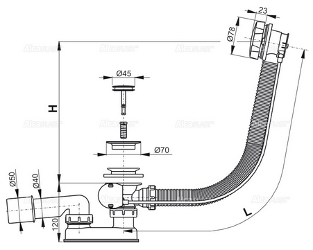 Сифон для ванны Alcaplast A55K-80-BL-01 фото 3 сифон для ванны alcaplast a55k-80-bl-01 фото 3
