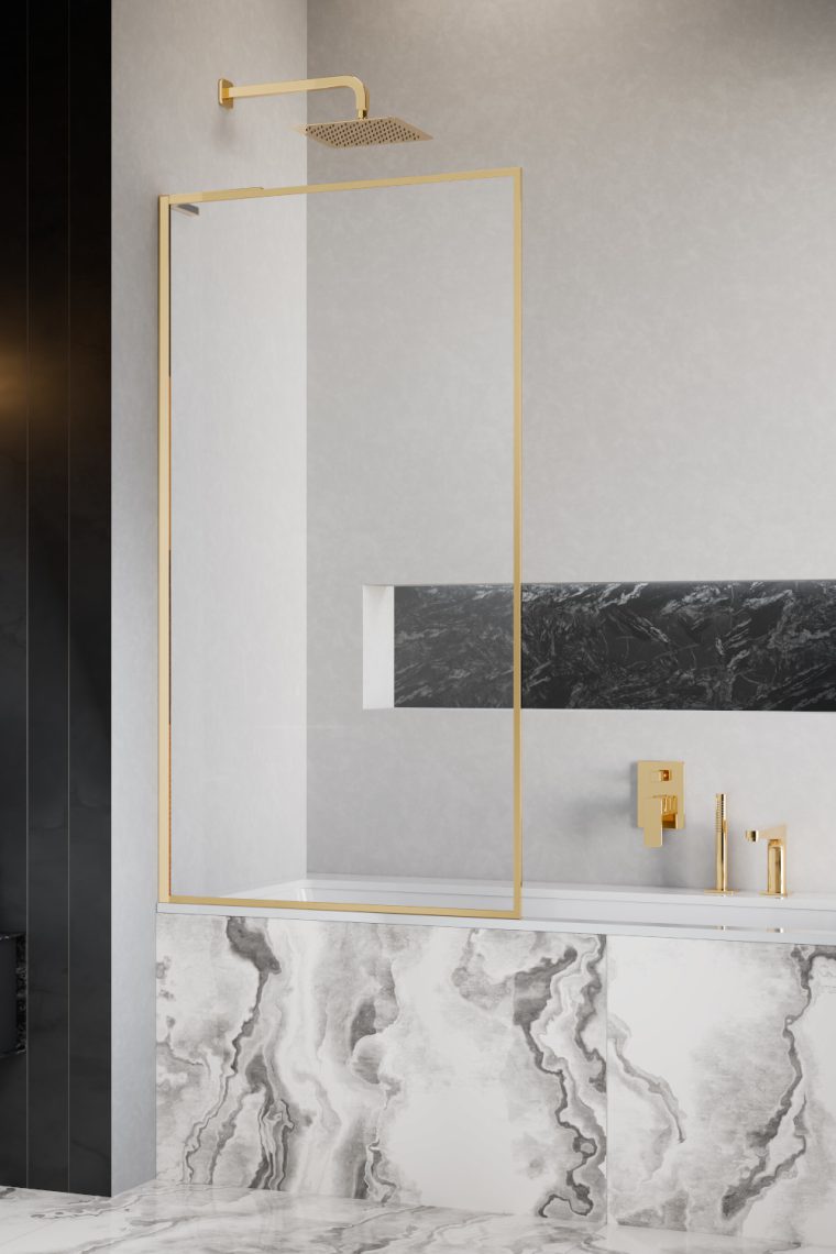 шторка на ванну radaway modo f sl gold pnj ii 70x151 левая, стекла прозрачные, профиль золото