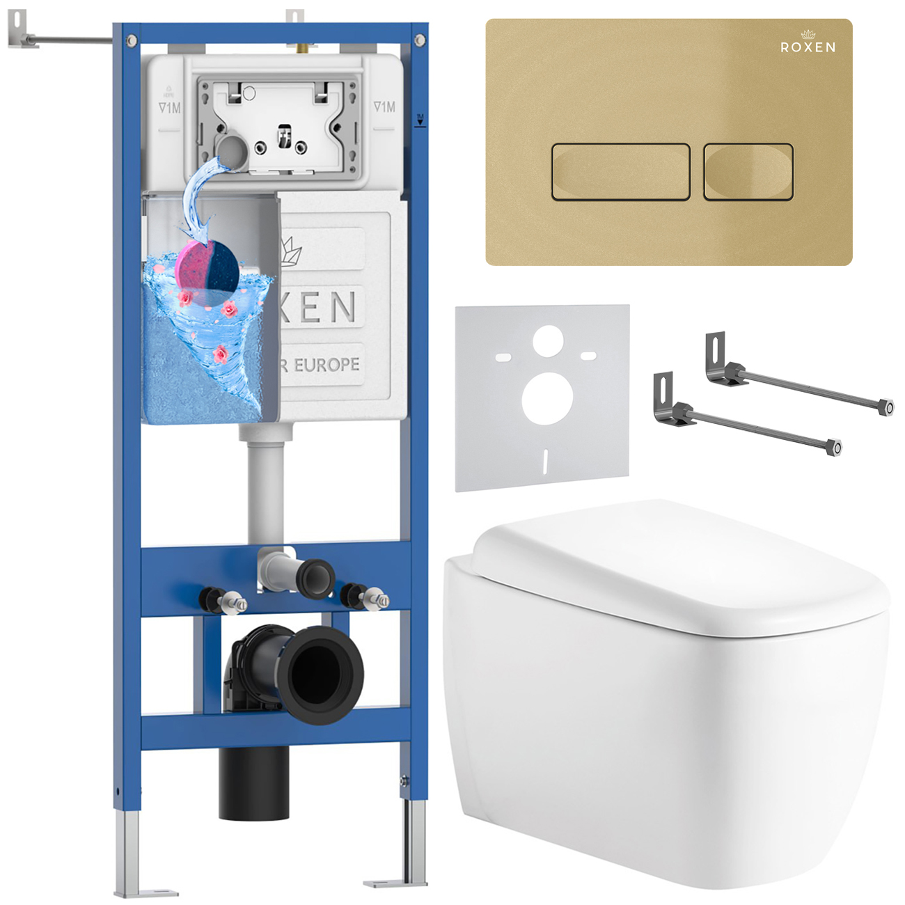 инсталляция roxen stounfix dual fresh 710200 с унитазом 530220-02 и клавишей смыва caspia 410280gb с аромадозатором