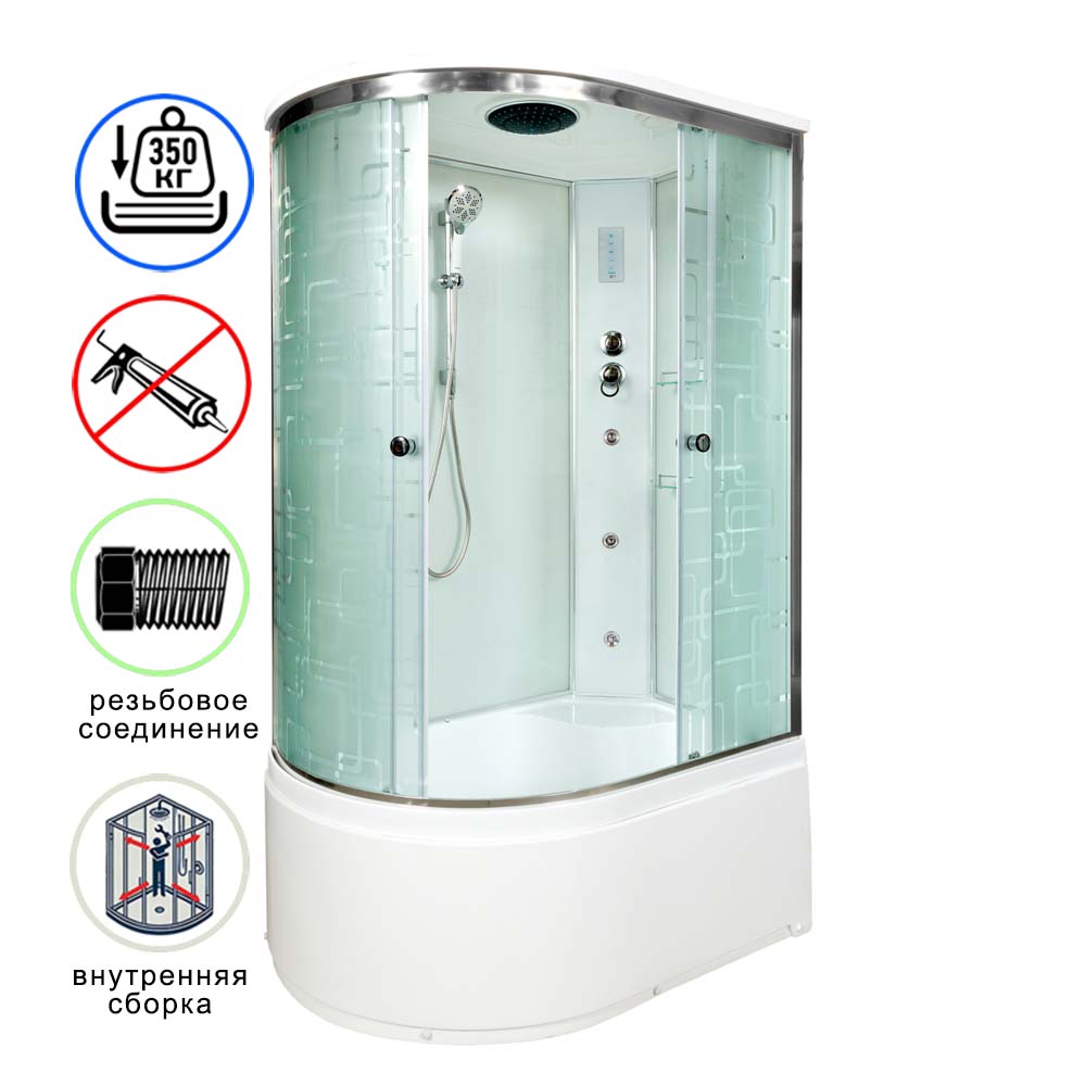 душевая кабина avacan em4512rgm+el ava  120x80 с гидромассажем и электрикой, правая, стекла с рисунком, профиль хром