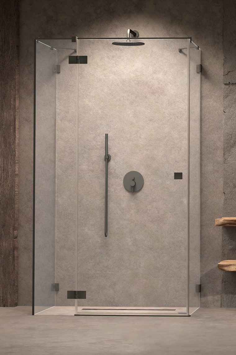 душевой уголок radaway essenza pro brushed gunmetal kdj+s 90x100 левая, стекла прозрачные, профиль брашированная оружейная сталь