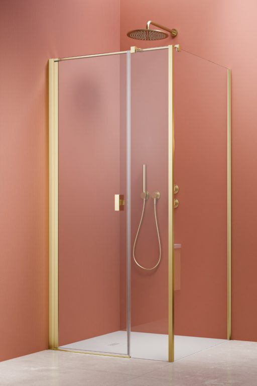 душевой уголок radaway nes 6 brushed light gold kds i 140x90 правый, стекла прозрачные, профиль брашированное светлое золото