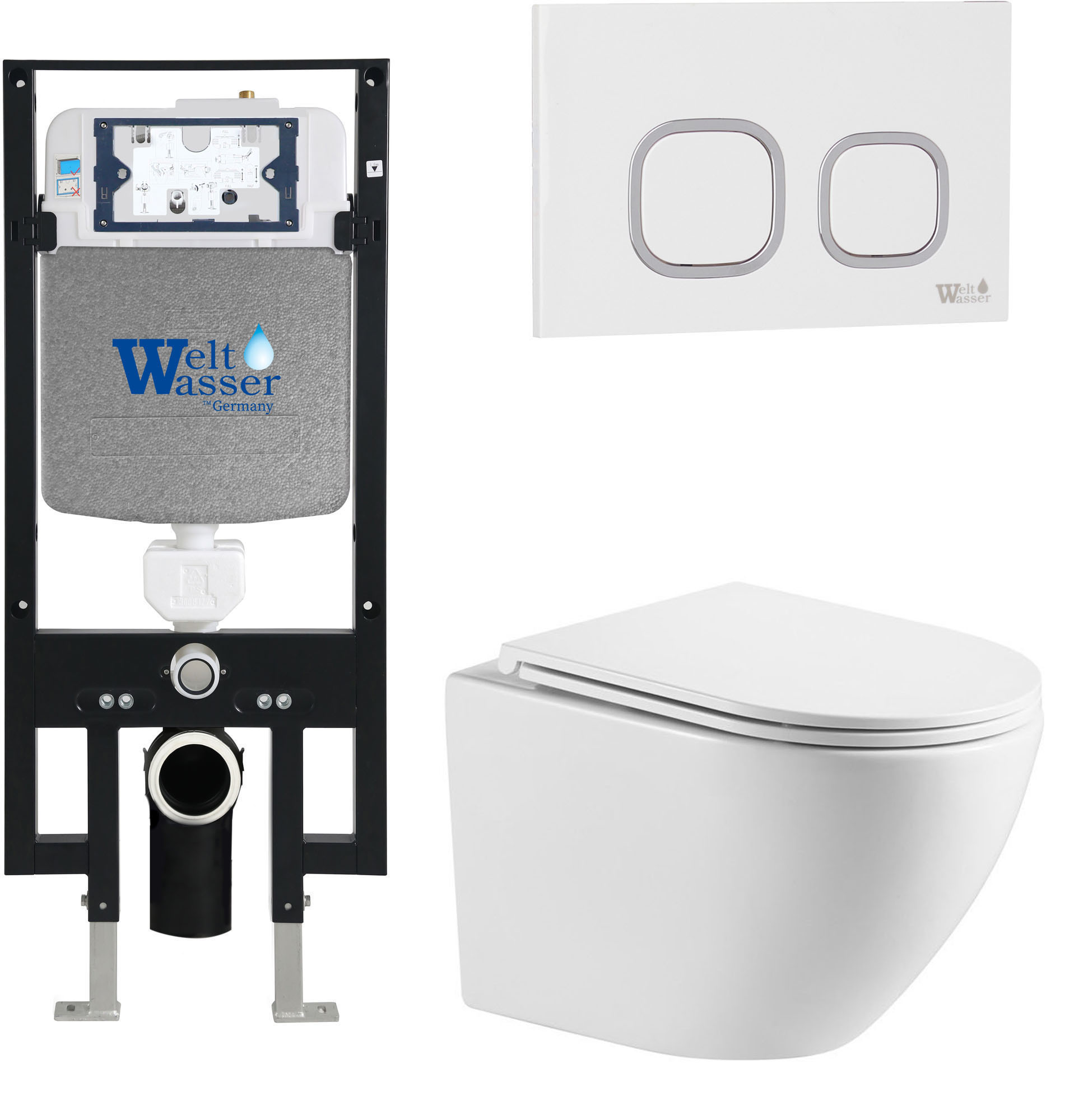 комплект welt-wasser amberg 497 + merzbach 041 xl gl-wt + amberg rd-wt с белой клавишей