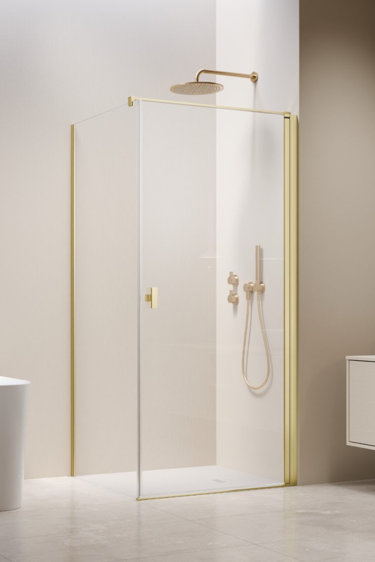 душевой уголок radaway nes 6 brushed light gold kdj i 80x70 правый, стекла прозрачные, профиль брашированное светлое золото