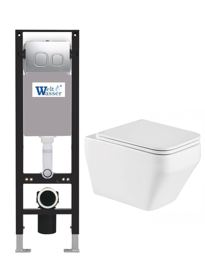 комплект инсталляция welt-wasser amberg 350 для унитаза hofbach 041 gl-wt с клавишей смыва amberg rd-cr, глянцевый хром