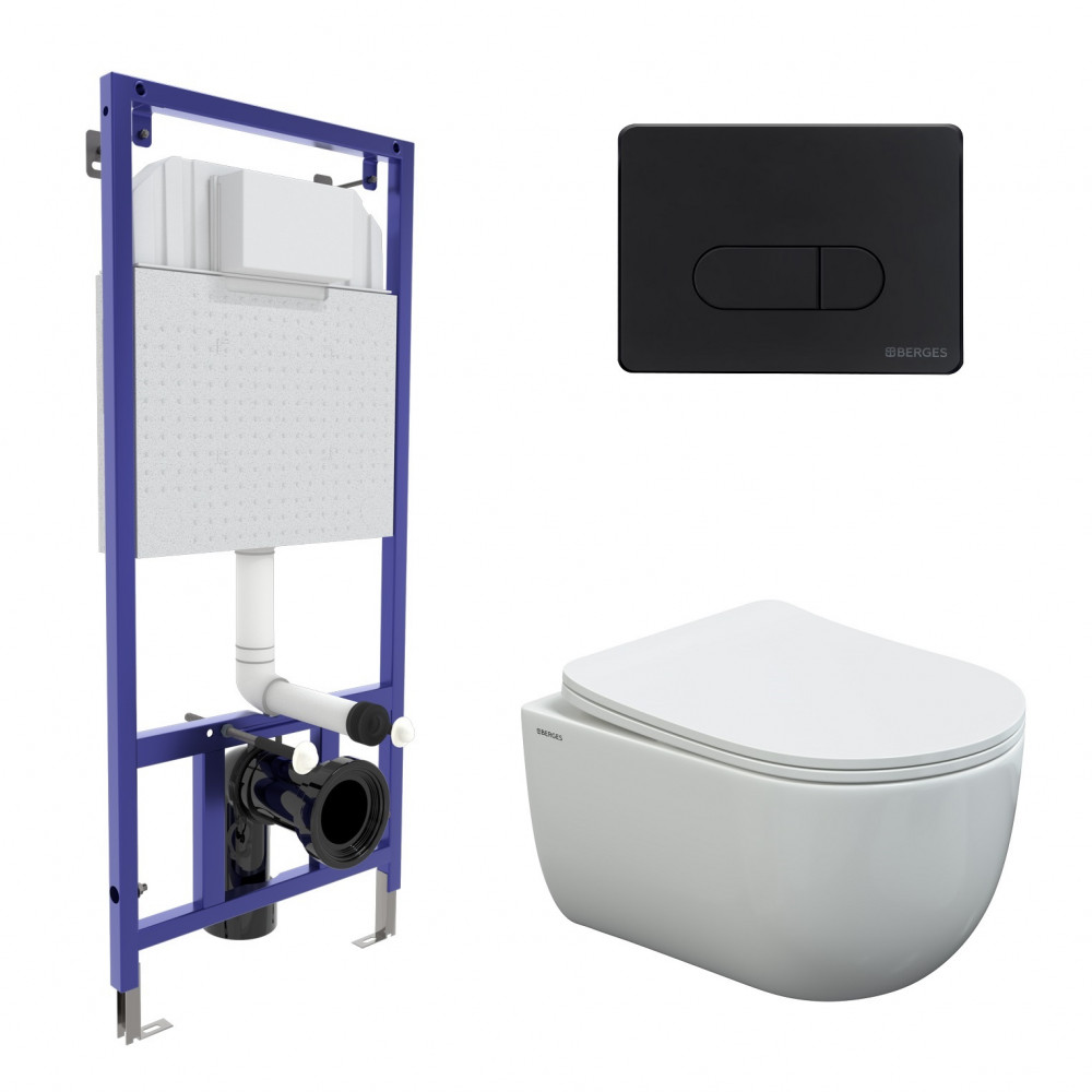 комплект инсталляции berges novum 525 + ventas rimless + ventas slim so + d5 с черной клавишей