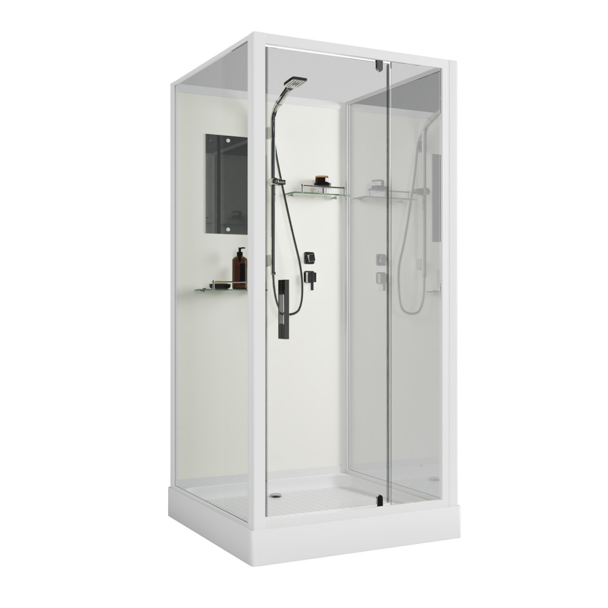 душевая кабина niagara standart st80/15q/bk 80x80 без крыши, стекла прозрачные/белые, профиль белый
